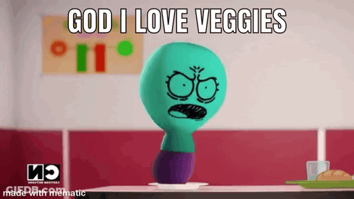 Cartoon Character Saying God I Love Veggies GIF