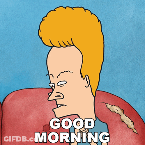 Cartoon Character Saying Good Morning In Front Of Red Object GIF