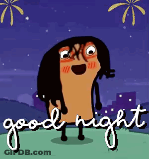 Cartoon Character Saying Good Night With Fireworks GIF