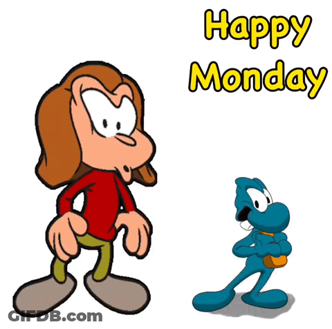 Cartoon Character Saying Happy Monday Next To Another GIF