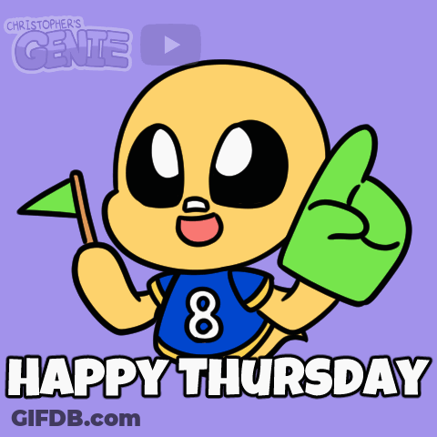 Cartoon Character Saying Happy Thursday With Number 8 On Jersey GIF