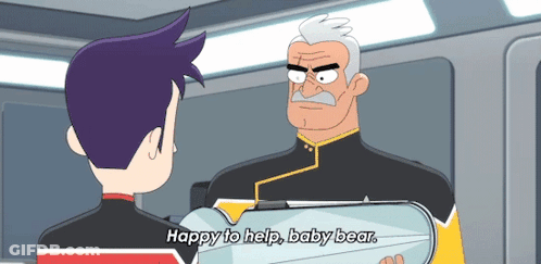 Cartoon Character Saying Happy To Help Baby Bear GIF