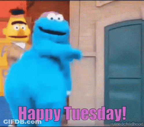 Cartoon Character Saying Happy Tuesday Next To Another GIF