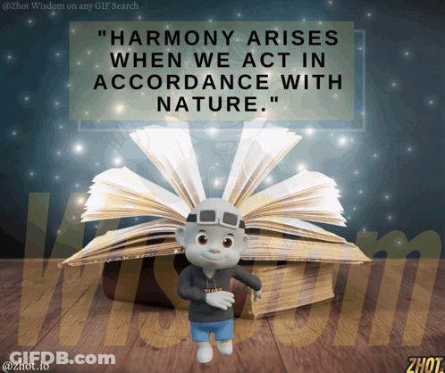 Cartoon Character Saying Harmony Arises When We Act In Accordance With Nature GIF