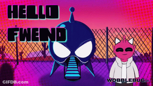 Cartoon Character Saying Hello Fwend In Front Of Fence GIF
