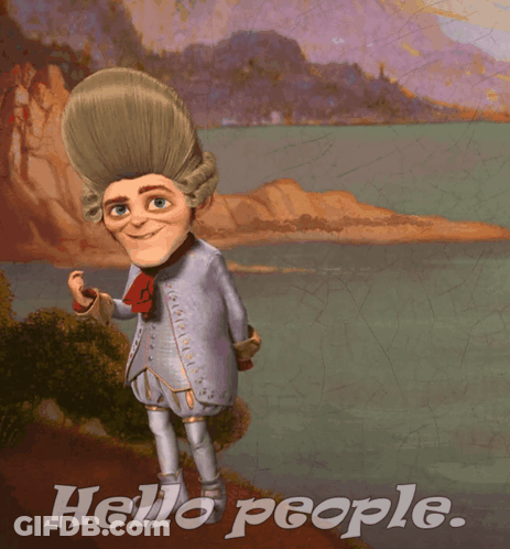 Cartoon Character Saying Hello People By Lake GIF