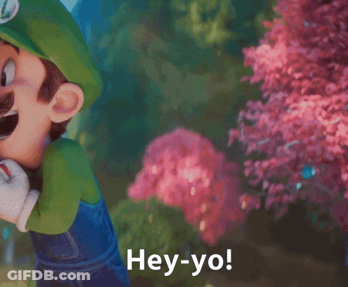 Cartoon Character Saying Hey-Yo In Front Of Pink Flowering Tree GIF