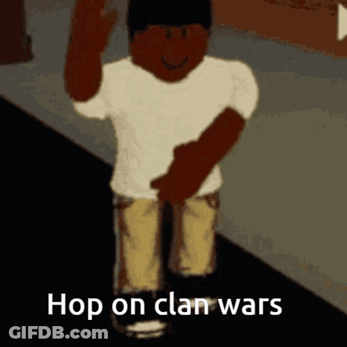 Cartoon Character Saying Hop On Clan Wars Walking Down Street GIF