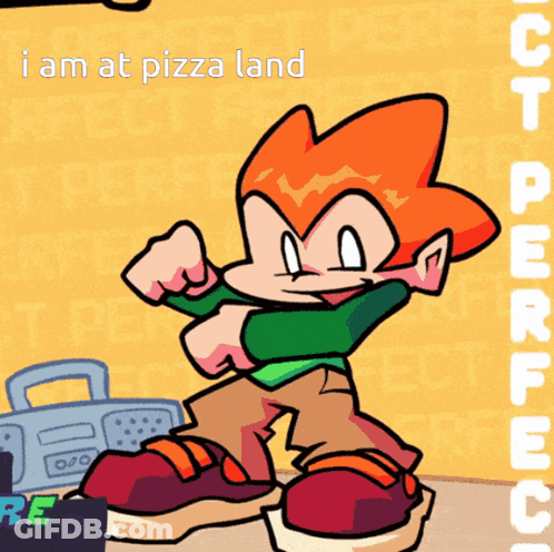 Cartoon Character Saying I Am At Pizza Land GIF