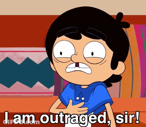 Cartoon Character Saying I Am Outraged Sir Holding Chest GIF