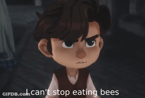 Cartoon Character Saying I Can't Stop Eating Bees GIF