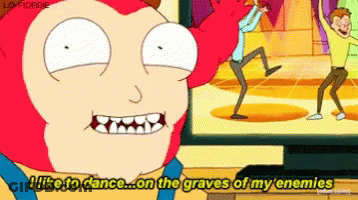 Cartoon Character Saying I Like To Dance On The Graves Of My Enemies GIF