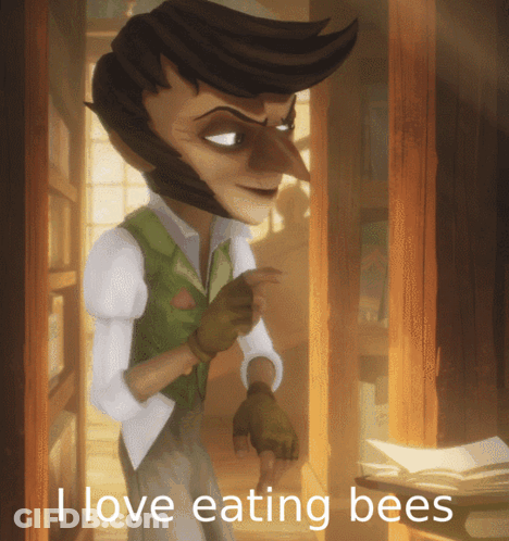 Cartoon Character Saying I Love Eating Bees GIF