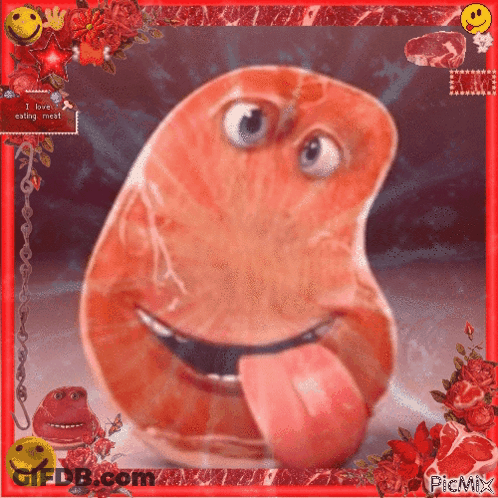 Cartoon Character Saying I Love Eating Meat GIF