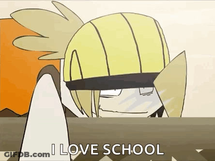 Cartoon Character Saying I Love School Wearing Yellow Helmet GIF