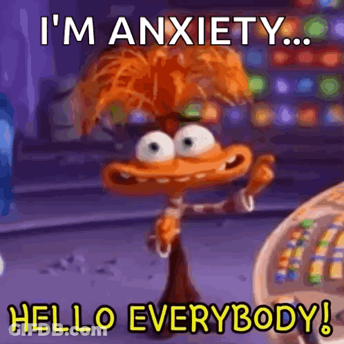 Cartoon Character Saying I'm Anxiety Hello Everybody GIF