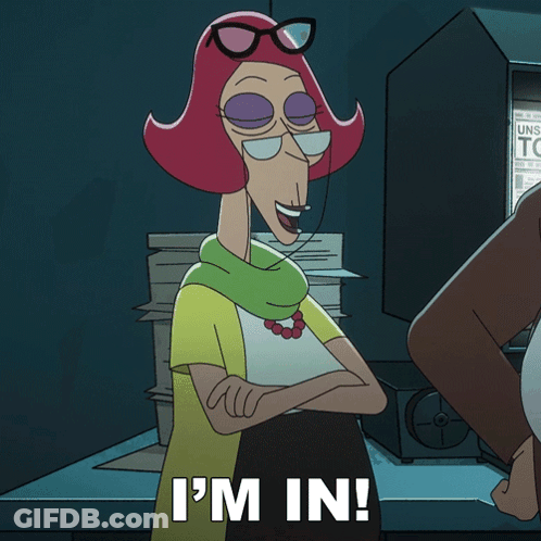 Cartoon Character Saying I'm In At Computer GIF