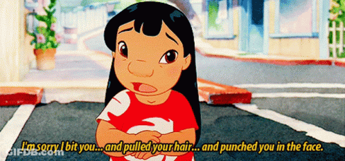 Cartoon Character Saying I'm Sorry I Bit You And Pulled Your Hair GIF