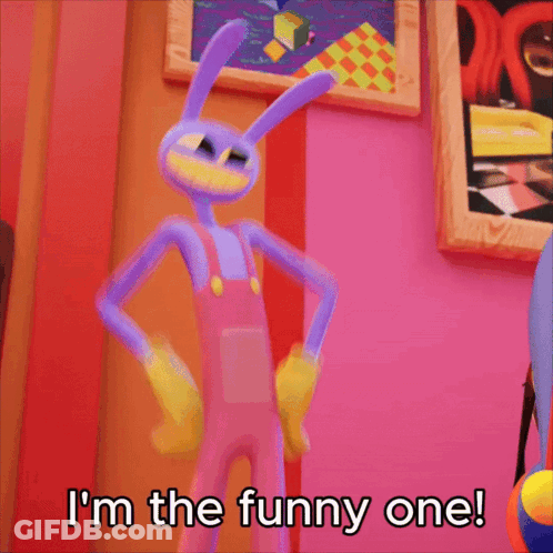 Cartoon Character Saying I'm The Funny One In Front Of Pink Wall GIF