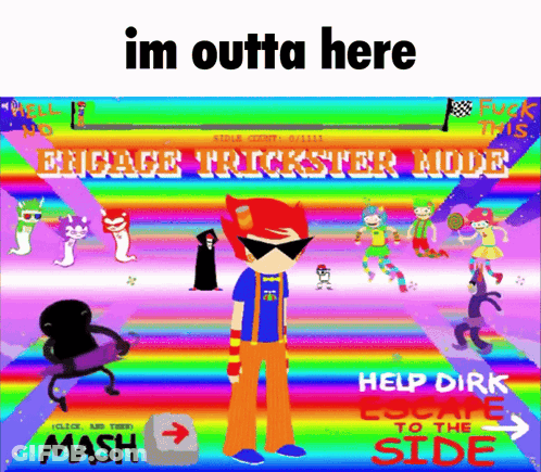 Cartoon Character Saying Im Outta Here Rainbow Background GIF