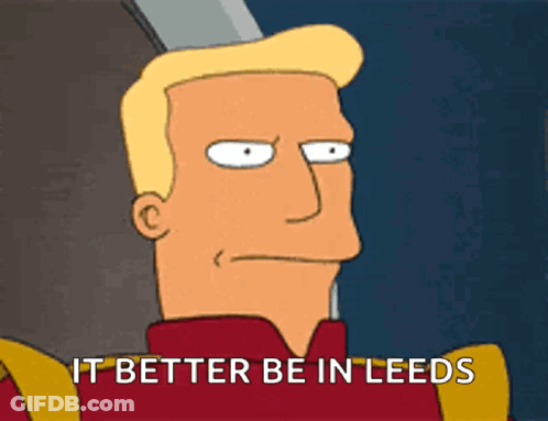 Cartoon Character Saying It Better Be In Leeds Holding Sword GIF
