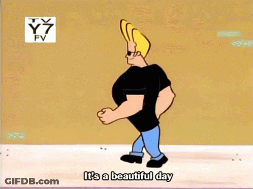 Cartoon Character Saying It's A Beautiful Day Walking Down Sidewalk GIF