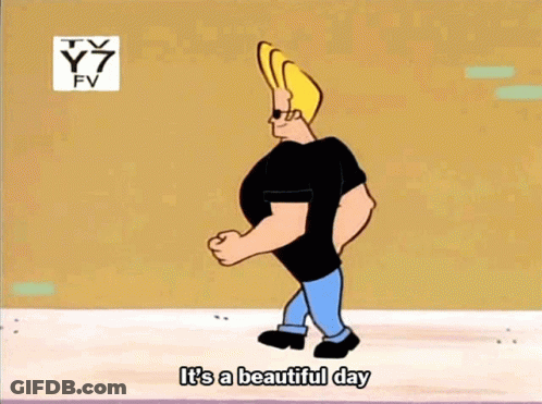 Cartoon Character Saying It's A Beautiful Day While Running GIF