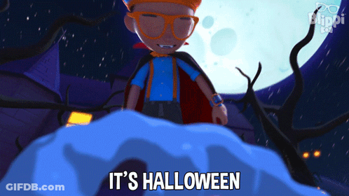 Cartoon Character Saying It's Halloween In Front Of Full Moon GIF