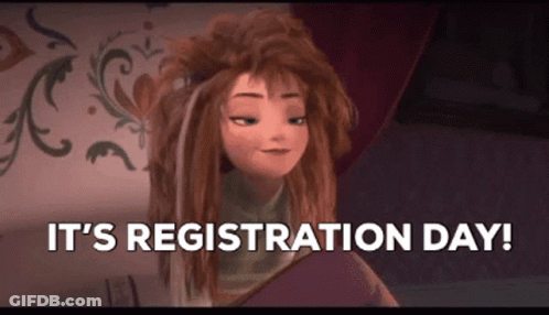Cartoon Character Saying It's Registration Day GIF