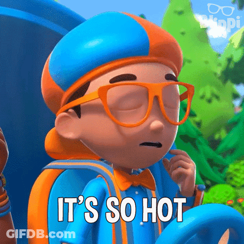 Cartoon Character Saying It's So Hot With Glasses And Hat GIF
