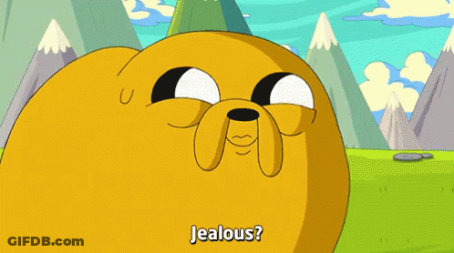 Cartoon Character Saying Jealous In Field GIF