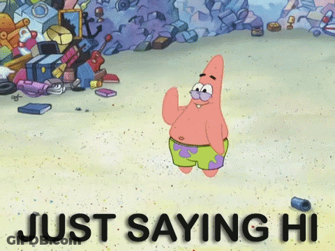 Cartoon Character Saying Just Saying Hi In Front Of Garbage Pile GIF