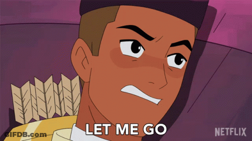 Cartoon Character Saying Let Me Go Purple Background GIF