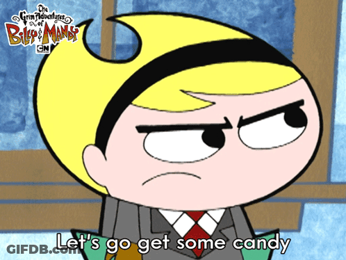 Cartoon Character Saying Let's Go Get Some Candy GIF