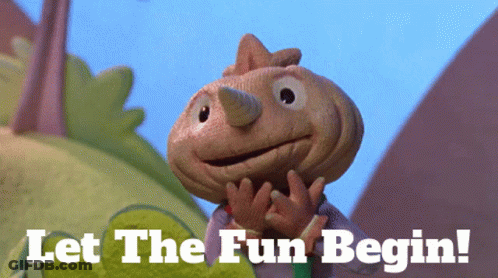 Cartoon Character Saying Let The Fun Begin GIF