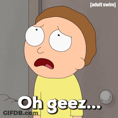 Cartoon Character Saying Oh Geez In Front Of Adult Swim Logo GIF