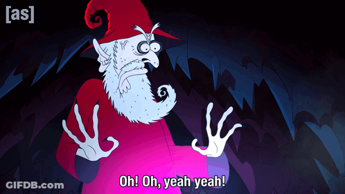 Cartoon Character Saying Oh Oh Yeah Yeah In Dark Room GIF