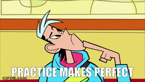 Cartoon Character Saying Practice Makes Perfect GIF