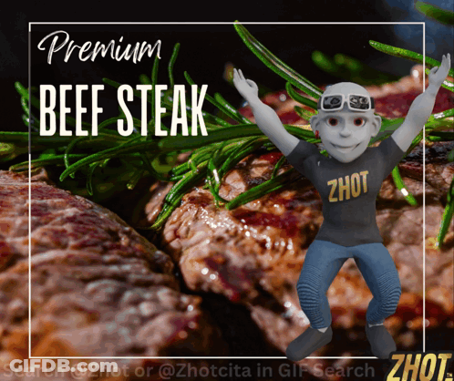 Cartoon Character Saying Premium Beef Steak GIF
