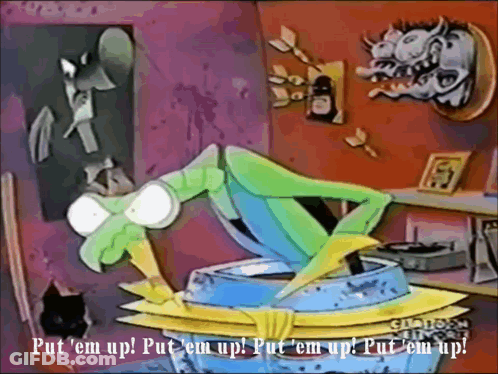 Cartoon Character Saying Put Em Up GIF