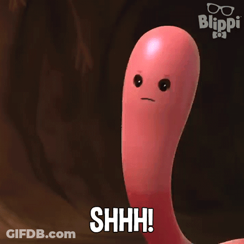 Cartoon Character Saying Shhh Beside Blue Bear GIF