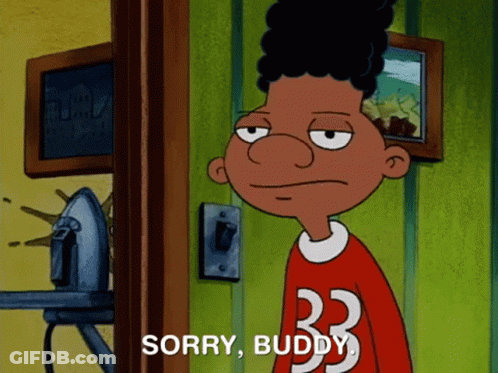 Cartoon Character Saying Sorry Buddy In Front Of Door GIF