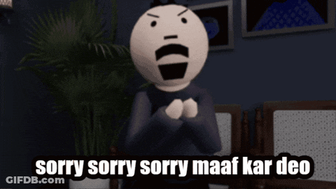 Cartoon Character Saying Sorry Sorry Sorry Maaf Kar Deo In Dark Room GIF