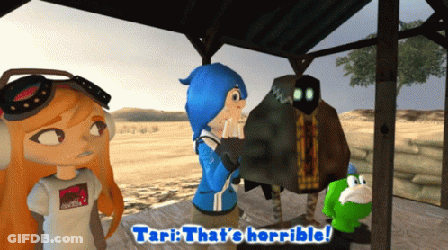 Cartoon Character Saying Tari That's Horrible Next To Another GIF