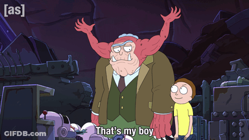 Cartoon Character Saying That's My Boy With Monster GIF