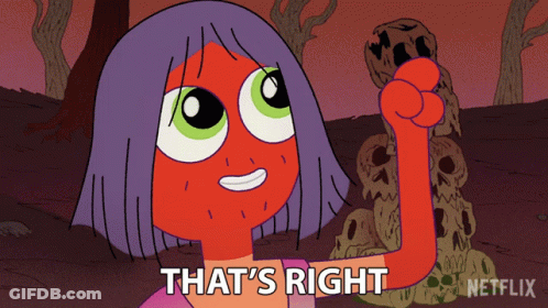 Cartoon Character Saying That's Right In Front Of Skulls GIF