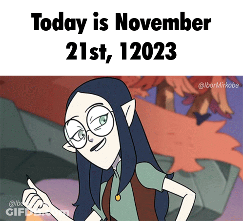 Cartoon Character Saying Today Is November 21St 2123 GIF