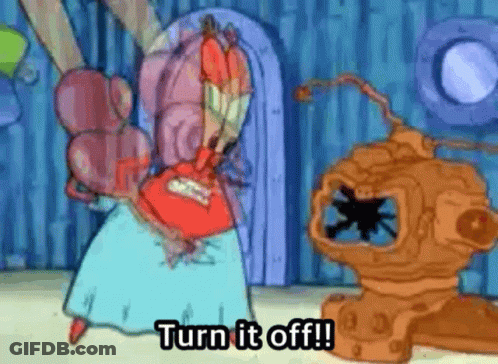 Cartoon Character Saying Turn It Off Next To Robot GIF