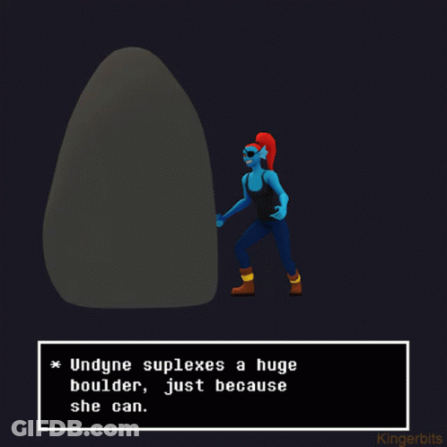 Cartoon Character Saying Undyne Suplexes Huge Boulder GIF