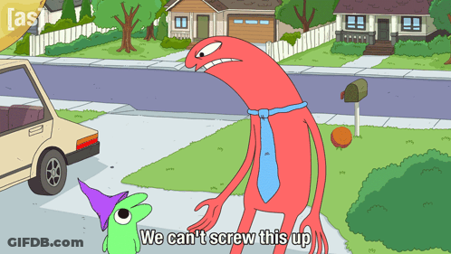 Cartoon Character Saying We Can't Screw This Up In Front Of Car GIF